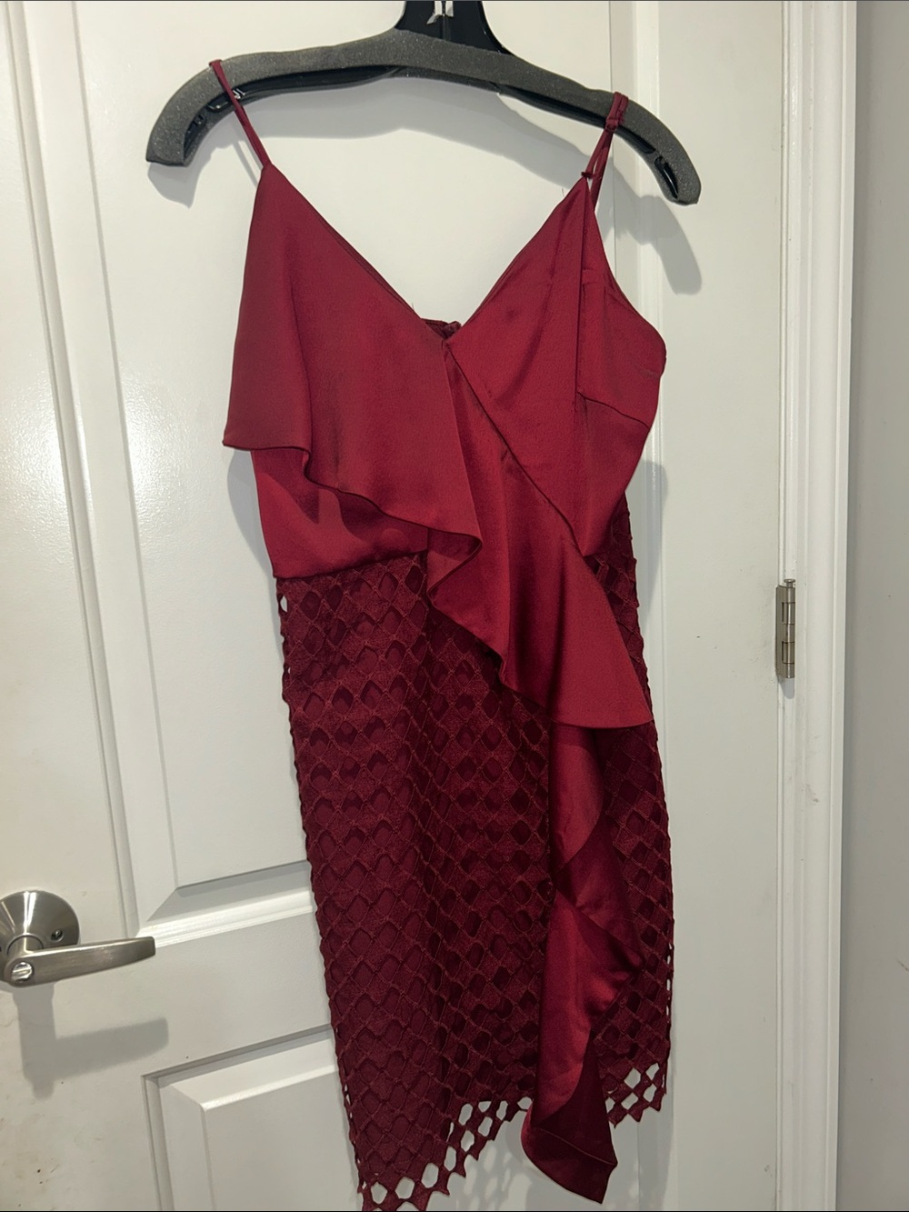 Lucy Paris One-Shoulder Ruffle Midi Dress - Burgundy